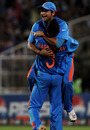 Suresh Raina is congratulated on catching Johan Botha, India v South Africa, Group B, World Cup, Nagpur, March 12, 2011