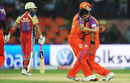 Brendon McCullum congratulates bowler Vinay Kumar for taking the wicket of Virat Kohli, Kochi Tuskers Kerala v Royal Challengers Bangalore, IPL 2011, Kochi, April 9, 2011