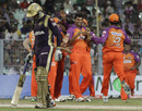 RP Singh and his team-mates celebrate the wicket of Gautam Gambhir, Kolkata Knight Riders v Kochi Tuskers Kerala, IPL 2011, Kolkata, April 20, 2011