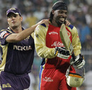 Jacques Kallis congratulates Chris Gayle on his century, Kolkata Knight Riders v Royal Challengers Bangalore, IPL 2011, Eden Gardens, April 22, 2011