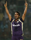 Iqbal Abdulla gets the wicket of James Hopes, Delhi Daredevils v Kolkata Knight Riders, IPL 2011, Delhi, April 28, 2011