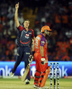 Morne Morkel raises his finger to signal the end of Brad Hodge's innings, Kochi Tuskers Kerala v Delhi Daredevils, IPL 2011, Kochi, April 30, 2011