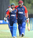 Sibtain Raza and Hisham Mirza after their match-winning stand, Norway v Kuwait, ICC World Cricket League Division Seven, Gaborone, Botswana, May 2, 2011 