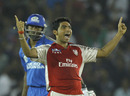 Bhargav Bhatt knows victory is close after Kieron Pollard is dismissed, Kings XI Punjab v Mumbai Indians, IPL 2011, Mohali, May 10, 2011