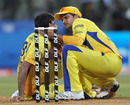 A concerned Suresh Raina checks R Ashwin after he took a blow to his head, Bangalore v Chennai, 1st qualifier, IPL 2011, Mumbai, May 24, 2011