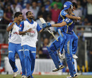 James Franklin is mobbed by his team-mates after Mumbai's win, Mumbai v Kolkata, Eliminator, IPL 2011, Mumbai, May 25, 2011