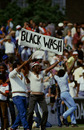 West Indian supporters hold up "black wash" posters, England v West Indies, 5th Test, The Oval, 5th day, August 14, 1984