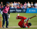 Alviro Petersen got himself into an awkward position trying to scoop the ball over the keeper, Middlesex v Glamorgan, Friends Life t20, Richmond, June 14 2011
