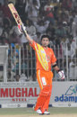 Ahmed Shehzad celebrates his half-century, Hyderabad v Lahore, Faysal Bank Super Eight T-20 Cup, Faisalabad, June 29, 2011