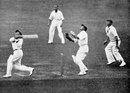 Don Bradman tries to drive Hedley Verity and holes out to Les Ames who holds a skyer, England v Australia, Lord's, June 25, 1934