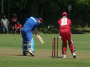 Sherwin Ganga completes his hat-trick by bowling Hamza Hotak, Afghanistan v Trinidad & Tobago XI, Summer Festival, 1st match, King City, August 11, 2011