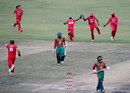 Zimbabwe celebrate their win in the third ODI, a result which secured them a 3-0 series victory with two matches left to play, Zimbabwe v Bangladesh, 3rd ODI, Harare, August 16, 2011