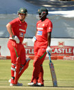 Brendan Taylor and Elton Chigumbura during their 94-run stand, Zimbabwe v Bangladesh, 4th ODI, Bulawayo, August 19, 2011