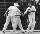 Trevor Goddard is congratulated by England captain Mike Smith for reaching his maiden Test century, South Africa v England, 4th Test, Johannesburg, 5th day, January 27, 1965