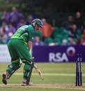 Kevin O'Brien looks back to see his stumps disturbed, only ODI, Clontarf, August 25, 2011