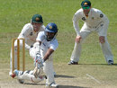 Lahiru Thirimanne sweeps during his unbeaten hundred, Sri Lanka Board XI v Australians, Colombo, 3rd day, August 27, 2011