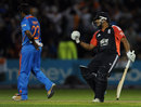 Samit Patel pumps the air as he hits the winning runs, England v India, Twenty20, Old Trafford, August 31, 2011