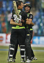 Johan Botha and Nicky Boje celebrate Warriors' win, Royal Challengers Bangalore v Warriors, CLT20, Bangalore, September 23, 2011