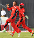 Samuel Badree celebrates a wicket, Leicestershire v Trinidad &Tobago, CLT20 qualifier, Hyderabad, September 20, 2011