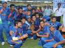 The India Under-19 side celebrate their win, India U-19 v Sri Lanka U-19, final, Quadrangular series, Visakhapatnam, October 9, 2011