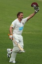 Peter Forrest celebrates his century, Queensland v Victoria, Sheffield Shield, Brisbane, 1st day, October 14, 2011