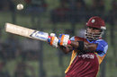 Marlon Samuels hits out during his unbeaten half-century, Bangladesh v West Indies, 2nd ODI, Mirpur, October 15, 2011
