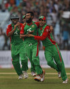 Suhrawadi Shuvo celebrates a wicket with his team-mates, Bangladesh v West Indies, 3rd ODI, Chittagong, October 18, 2011