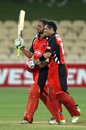 Nathan Lyon and Callum Ferguson walk off after steering the Redbacks to victory, South Australia v Western Australia, Ryobi Cup, Adelaide, October 23, 2011