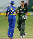 Younis Khan and Tillakaratne Dilshan shake hands after the early finish, Pakistan v Sri Lanka, 1st ODI, Dubai, November 11, 2011 