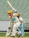 Liam Davis drives during his final day century, Victoria v Western Australia, Sheffield Shield, day 4, MCG, November 14 2011
