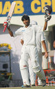 Sagar Jogiyani raises his bat after reaching a century, Punjab v Saurashtra, Mohali, Ranji Trophy Elite 2011-12, 3rd round, 1st day, November 17, 2011