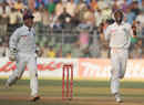 Carlton Baugh and Darren Sammy are all smiles after the draw is secured, India v West Indies, 3rd Test, Mumbai, 5th day, November 26, 2011 
