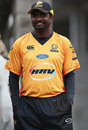 Muttiah Muralitharan smiles during his spell of 2 for 15, Auckland v Wellington, HRV Cup, December 18, 2011