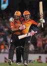 Shaun Marsh and Luke Ronchi celebrate the victory, Melbourne Renegades v Perth, BBL, Melbourne (Docklands), December 22, 2011
