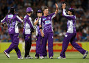 Xavier Doherty and his Hobart team-mates celebrate a wicket, Adelaide Strikers v Hobart Hurricanes,  BBL, Adelaide, December 28, 2011