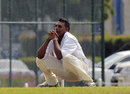 Ryan Austin finds a new way to celebrate a wicket, Combined Campuses and Colleges v Leeward Islands, Regional Four Day Competition, Three Ws Oval, Bridgetown, Barbados, February 11, 2012