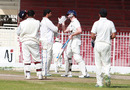 Richie Berrington and Majid Haq celebrating reaching Scotland's target, UAE v Scotland, Intercontinental Cup, 4th day, Sharjah, February 19, 2012