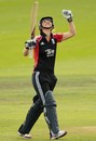 Charlotte Edwards celebrates a century off 70 balls, New Zealand Women v England Women, 2nd ODI, Lincoln, March 3, 2012