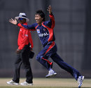 Shakti Gauchan celebrates his hat-trick against Denmark, Denmark v Nepal, ICC World Twenty20 Qualifiers, Dubai, March 14, 2012