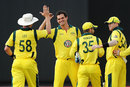 Australia's players celebrate after securing a 64-run win that puts them 1-0 up in the series, West Indies v Australia, 1st ODI, St Vincent, March 16, 2012