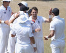 James Anderson is congratulated on taking the final wicket, Sri Lanka Board XI v England XI, tour match, Colombo, 3rd day, March 17, 2012