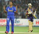 Ankeet Chavan celebrates the wicket of Laxmi Ratan Shukla, Rajasthan Royals v Kolkata Knight Riders, IPL, Jaipur, April 8, 2012