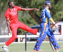 Henry Osinde runs up to bowl, Namibia v Canada, ICC WCL Championship, April 10, 2012