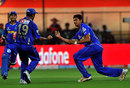 Siddharth Trivedi celebrates one of his four wickets, Royal Challengers Bangalore v Rajasthan Royals, IPL 2012, Bangalore, April 15, 2012