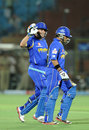 Dishant Yagnik gets a pat on the back from Brad Hodge, Rajasthan Royals v Deccan Chargers, IPL 2012, Jaipur, April 17, 2012