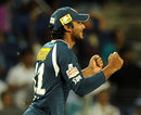 Kumar Sangakkara is thrilled after Deccan Chargers get a wicket, Pune Warriors v Deccan Chargers, IPL, Pune, April 26, 2012