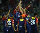 Delhi Daredevils celebrate the wicket of Brad Hodge, Delhi Daredevils v Rajasthan Royals, IPL, Delhi, April 29, 2012