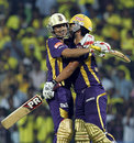 Debabrata Das and Laxmi Shukla celebrate Kolkata's win, Chennai Super Kings v Kolkata Knight Riders, IPL 2012, Chennai, April 30, 2012