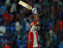 Piyush Chawla after hitting the winning six off the penultimate ball, Royal Challengers Bangalore v Kings XI Punjab, IPL, Bangalore, May 2, 2012