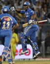 Dwayne Smith celebrates a last-ball finish, Mumbai Indians v Chennai Super Kings, IPL 2012, Mumbai, May 6, 2012